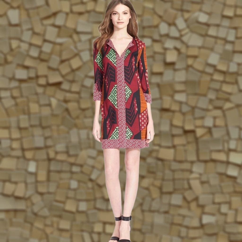 Diane von Furstenberg Diane von Furstenberg Silk Mini Dress Womens 6 Mixed Print Geometric 3/4 Sleeve Size M / US 6-8 / IT 42-44 - 1 Thumbnail