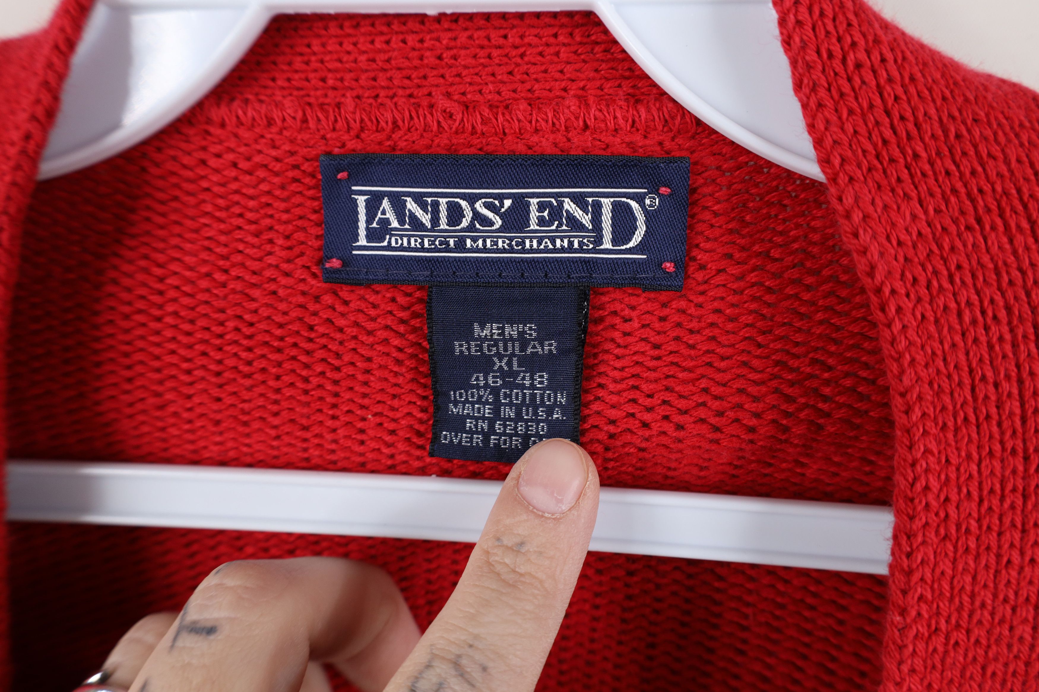 Lands' End Vintage 90s Lands End Cotton Knit Cardigan Sweater Red USA Size US XL / EU 56 / 4 - 6 Thumbnail