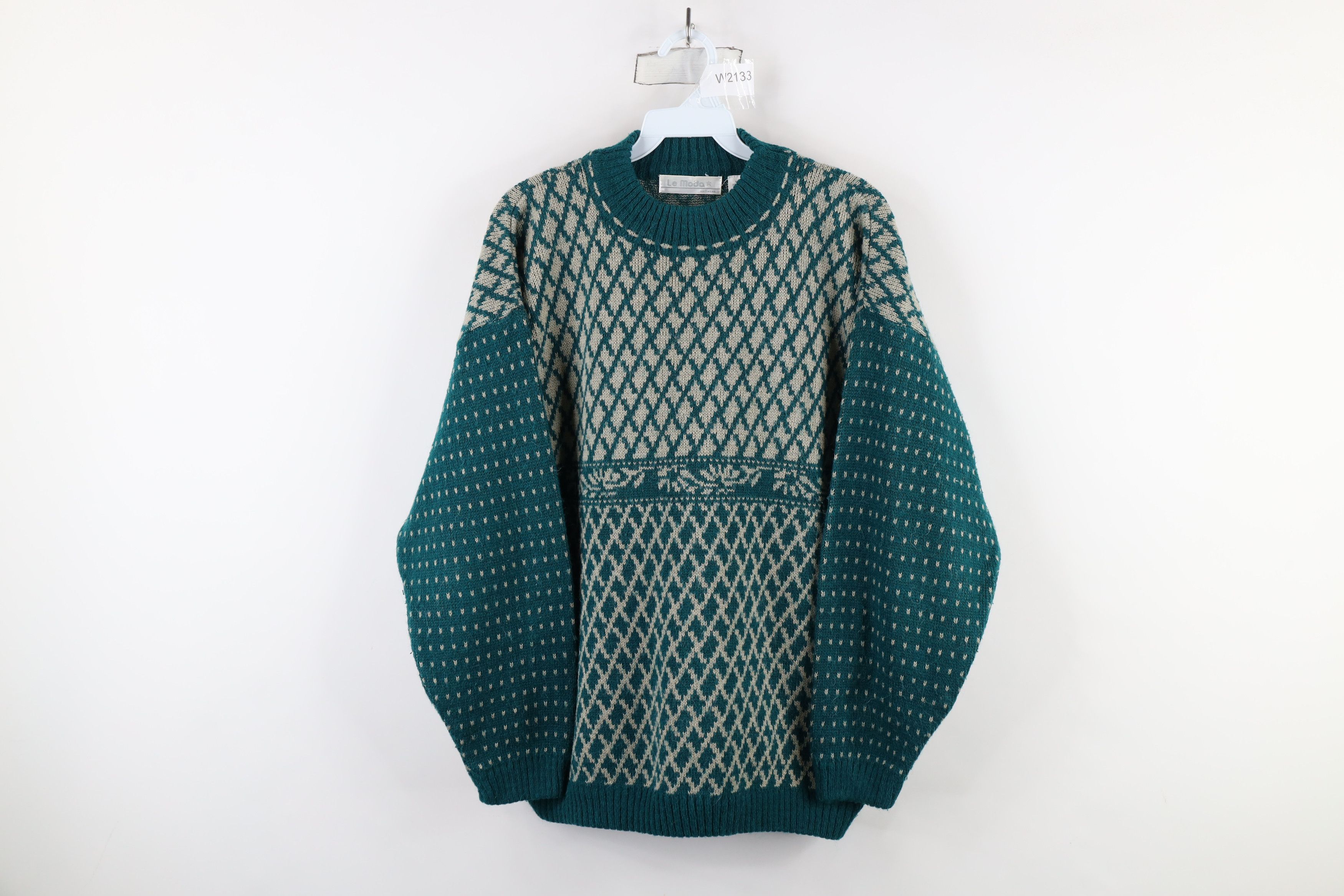 Vintage Vintage 90s Streetwear Flower Diamond Knit Crewneck Sweater Size L / US 10 / IT 46 - 1 Thumbnail