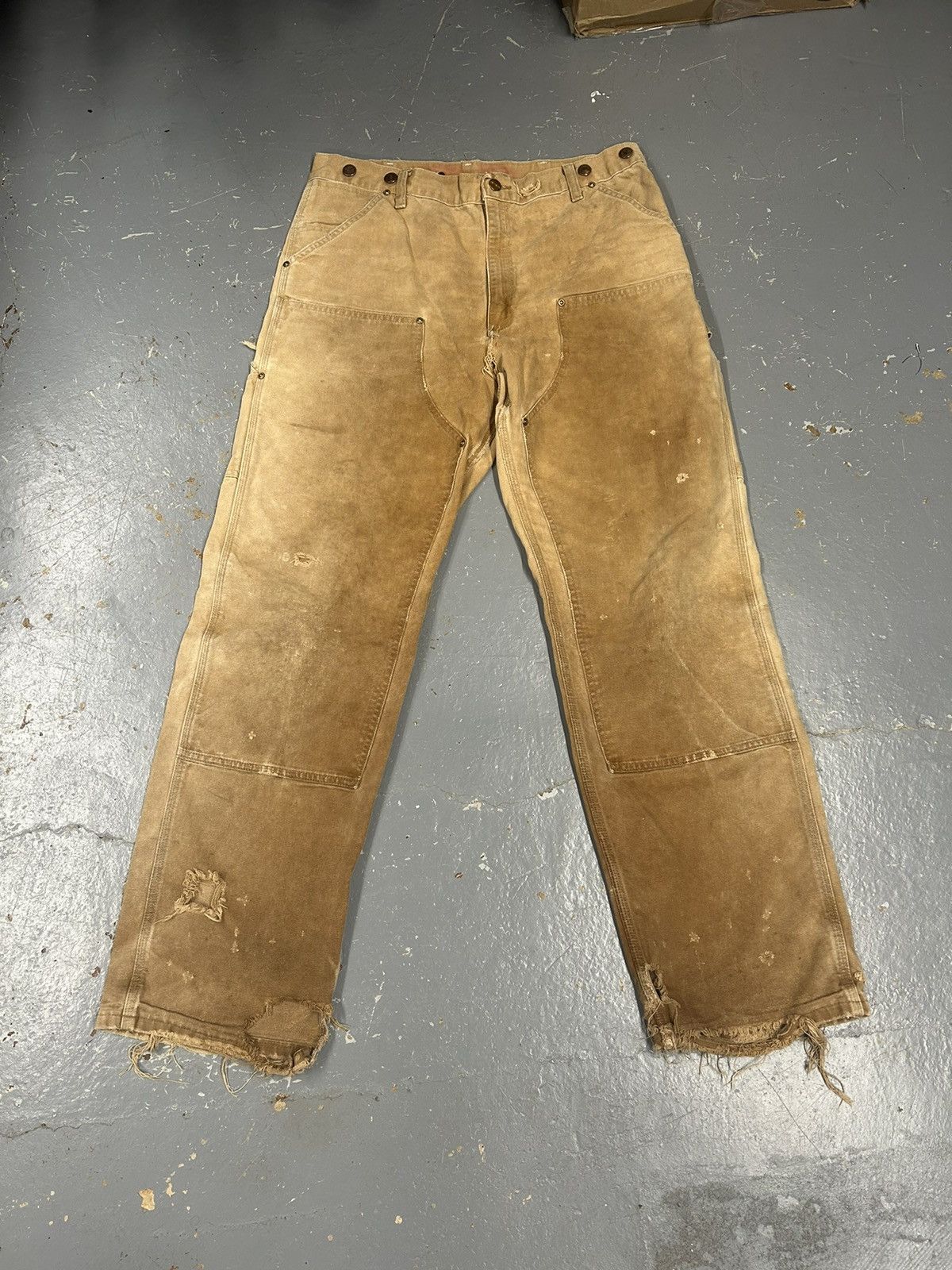 Crazy Vintage 90s Distressed Carhartt Double Knees Beige Tan