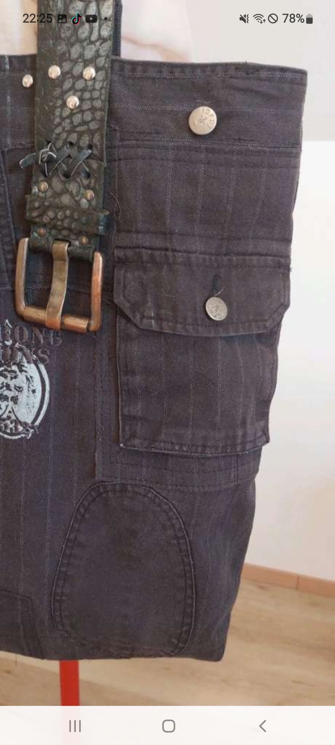 Handmade Upcycled Denim Jacket Tote with Leather Belt Straps Size ONE SIZE - 11 Thumbnail
