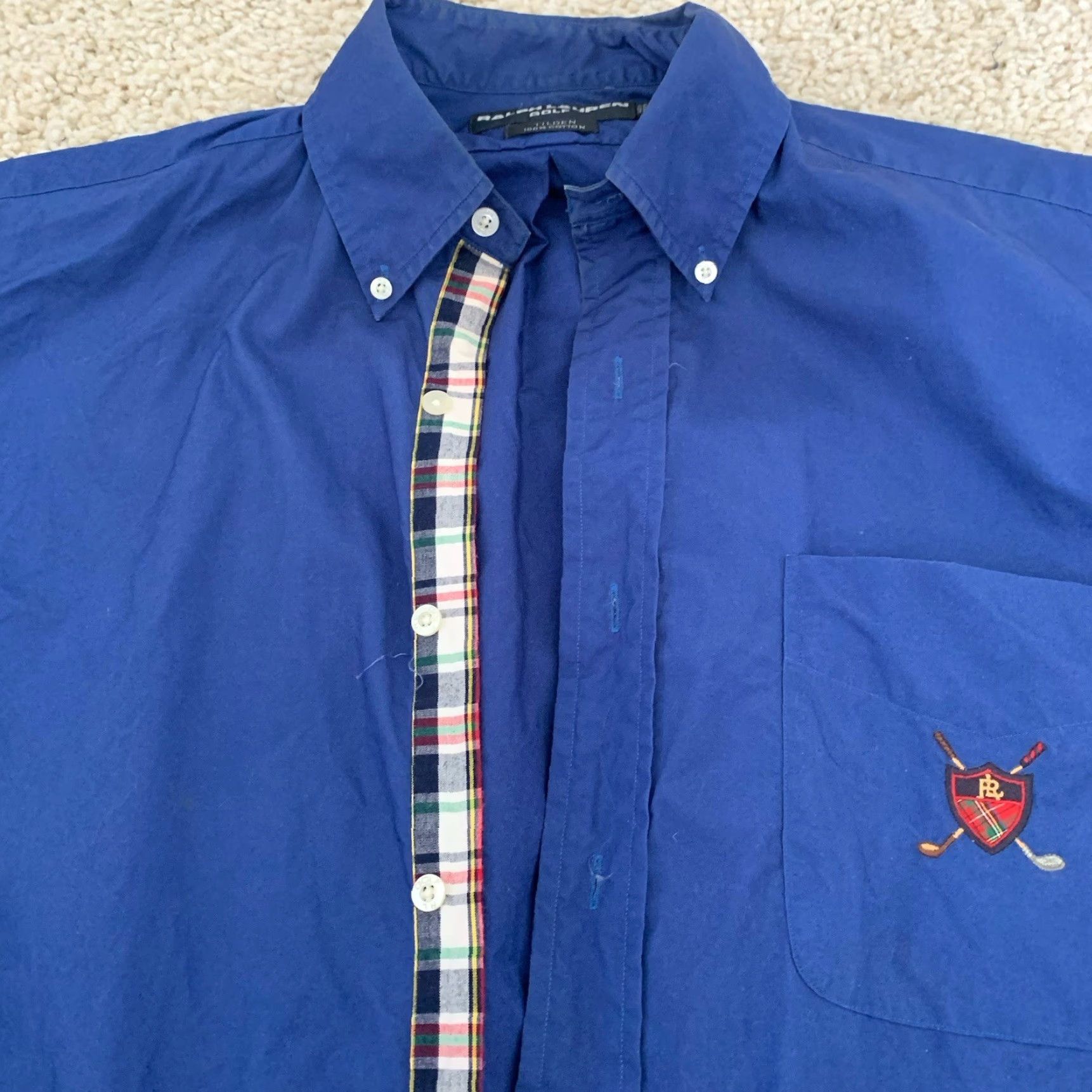 Ralph Lauren VINTAGE Ralph Lauren Golf Shirt Mens Large Crest Logo Plaid Blue Button-Up Size US L / EU 52-54 / 3 - 5 Thumbnail
