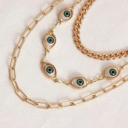 Jewelry Layered Chain Pants Metal Color Evil Eye Key Waist Belt Size ONE SIZE - 4 Thumbnail