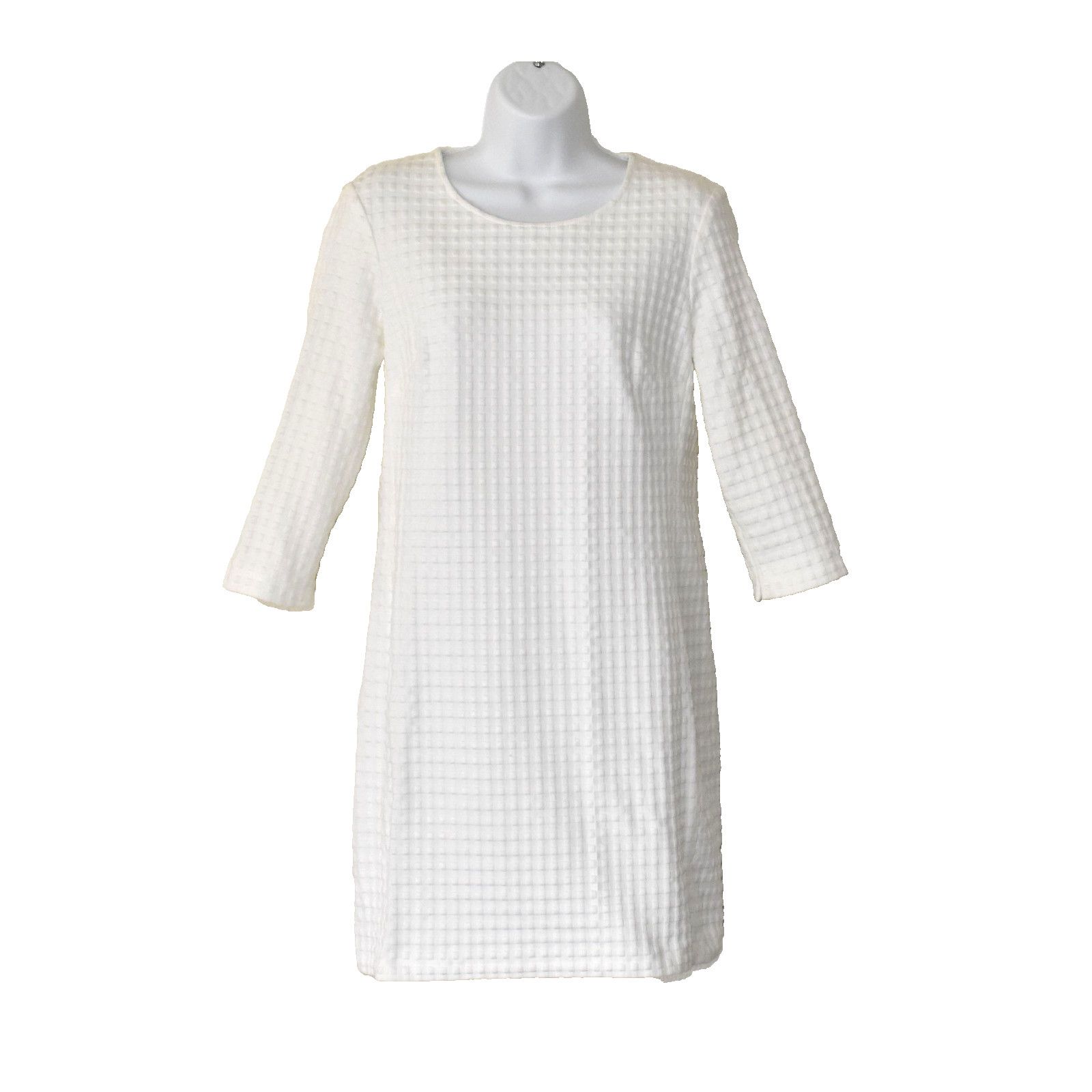 Theory THEORY White Tweed 3/4 Sleeve Zip Shift Mini Dress Size 10 Size L / US 10 / IT 46 - 1 Thumbnail
