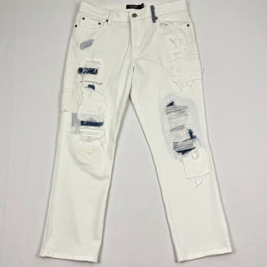 Ralph Lauren Lauren Ralph Lauren Jeans Womens Size 10 W33 L26 White Distressed Straight Ankle Pants Size 32" / US 10 / IT 46 - 2 Thumbnail