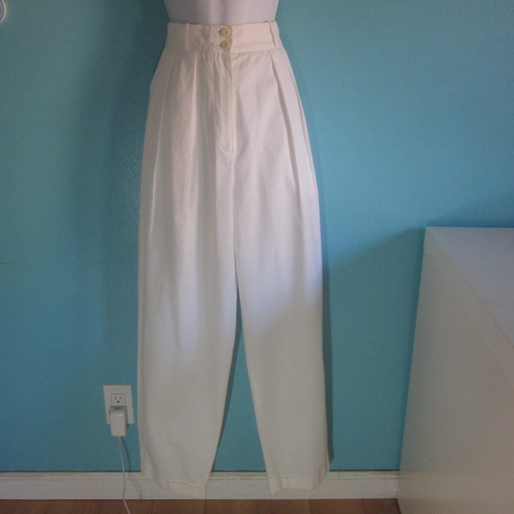 Jaeger Jaeger Vintage Pleated High Waist White Cotton Pant About Si Size 28" / US 6 / IT 42 - 1 Thumbnail