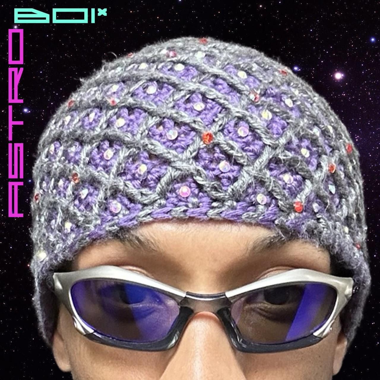 Other ASTROBOI Purple/Green Knit Rhinestone Beanie Size ONE SIZE - 2 Thumbnail