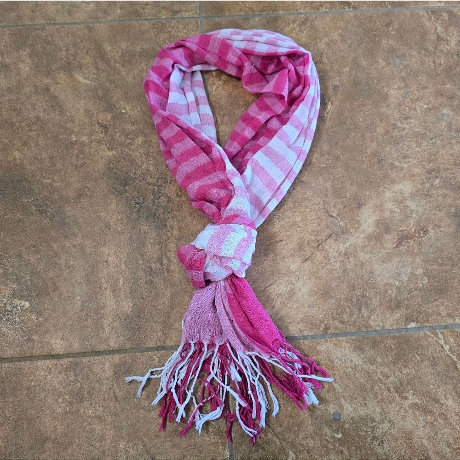 Other Pink White Stripe Fringed Scarf Size ONE SIZE - 2 Thumbnail