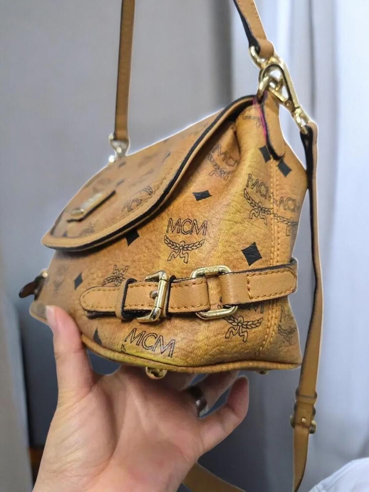 MCM MCM - Cognac Monogram Leather Shoulder Bag Size ONE SIZE - 3 Thumbnail