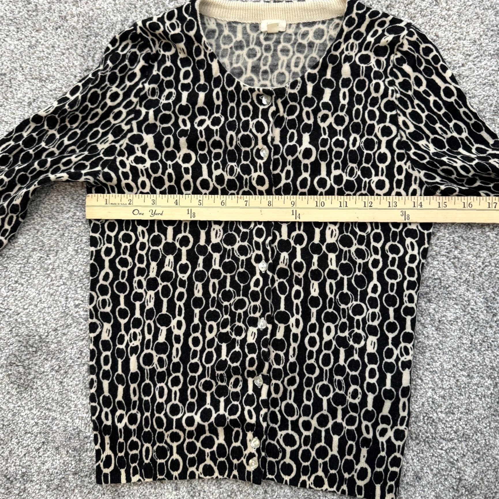 J.Crew J.CREW Cardigan Sweater XS Black Beige 100% Merino Wool Geometric Crew Neck Button Front Women Size XS / US 0-2 / IT 36-38 - 5 Thumbnail