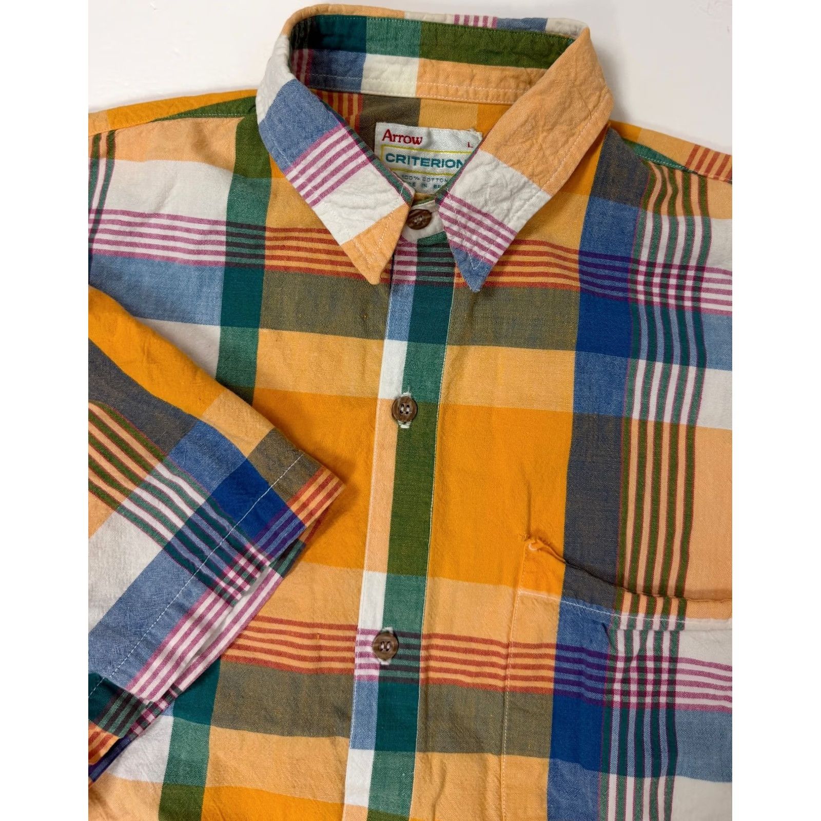 Arrow VINTAGE Arrow Criterion Shirt Men L Orange Plaid Button-Up 80s 90s Casual Oversized Short Sleeve Size US L / EU 52-54 / 3 - 2 Thumbnail