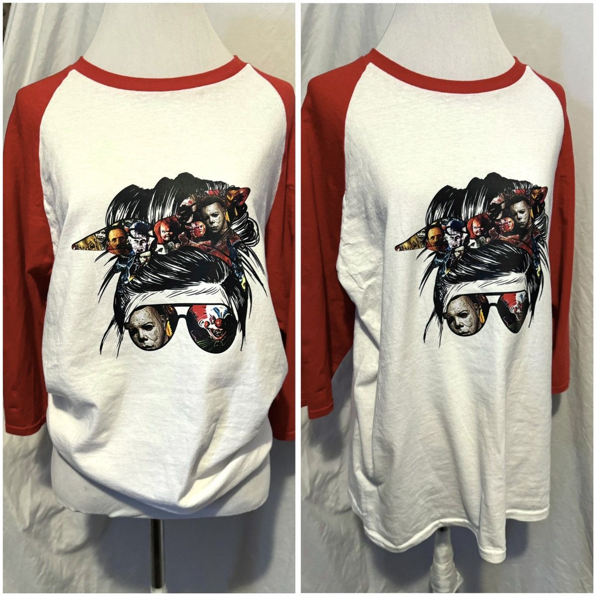 Other Messy Bun/Horror Movie, Custom Halloween Raglan Tee Size M / US 6-8 / IT 42-44 - 17 Thumbnail