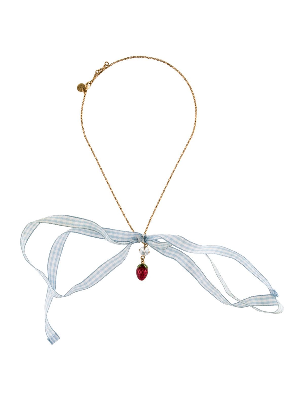 image of Miu Miu Crystal, Enamel & Ribbon Strawberry Necklace, Women's