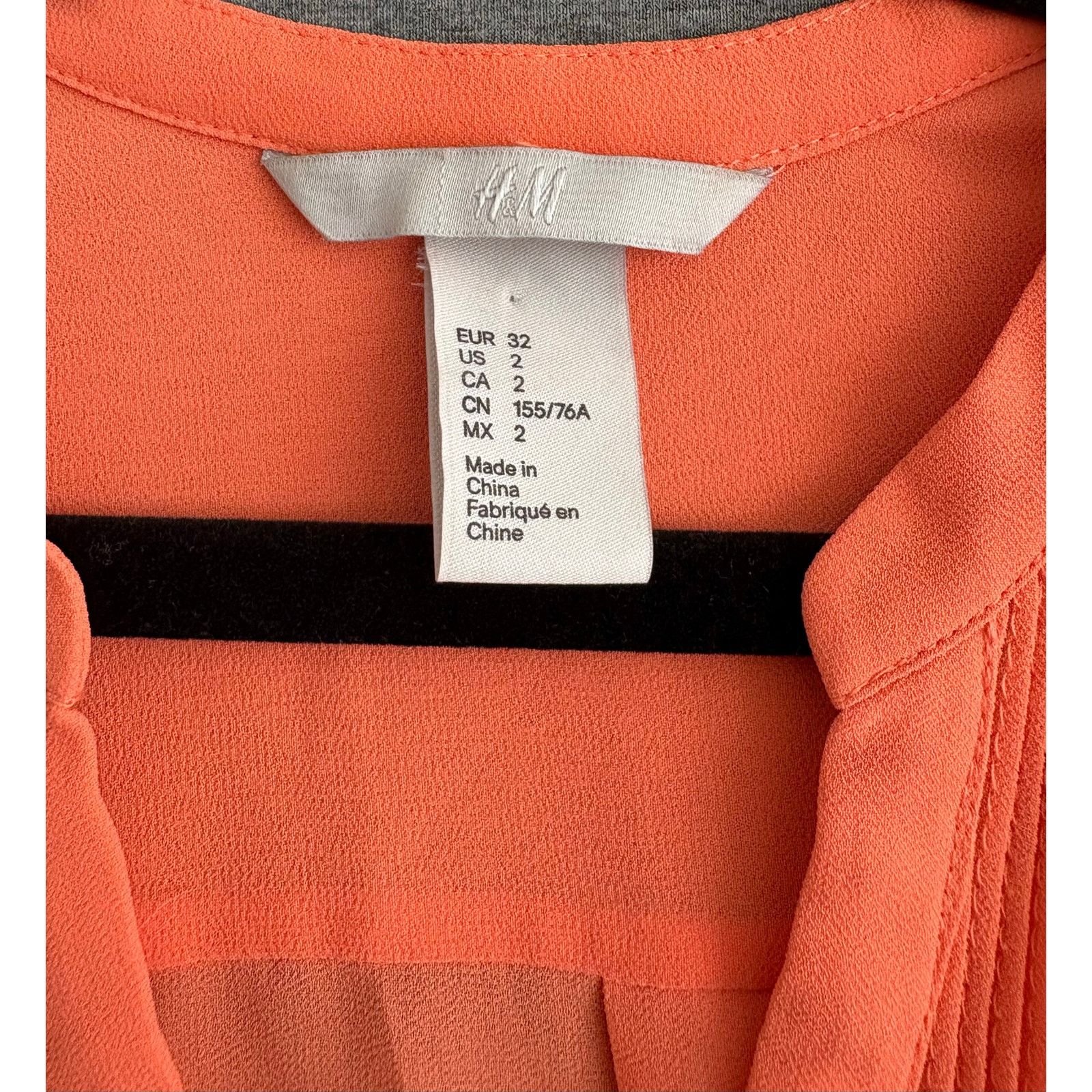 H&M H&M | Pink Orange Coral Polyester Sheer Button Down Top | 2 Size XS / US 0-2 / IT 36-38 - 3 Thumbnail
