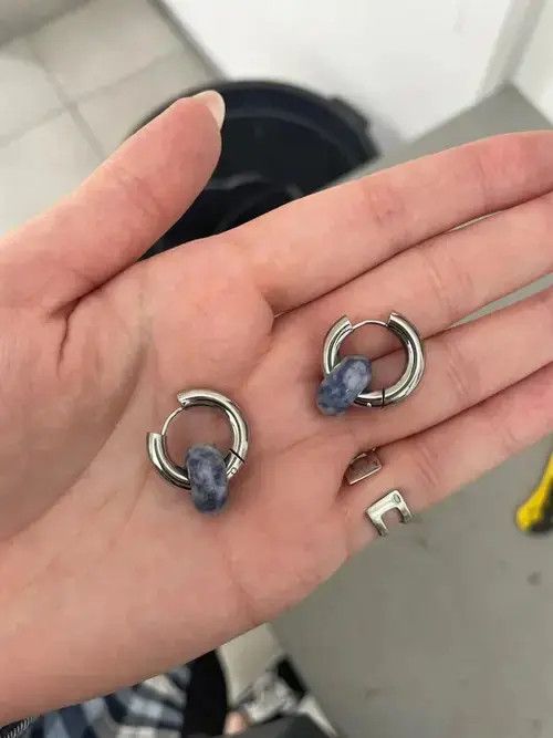 Sterling Silver Agates Handmade Natural Stone Hoop Earring (1pairs） Size ONE SIZE - 1 Thumbnail