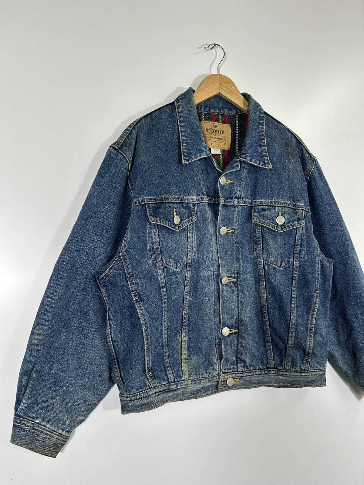 Edwin ⚡️Vintage Edwin Distressed Denim Trucker Jacket Size US L / EU 52-54 / 3 - 2 Thumbnail