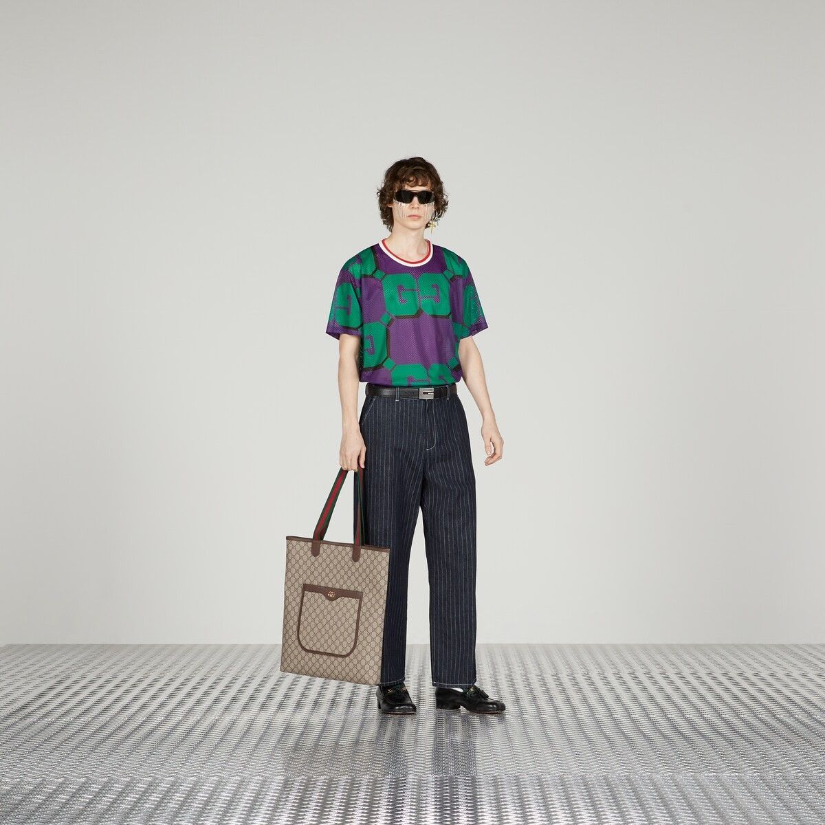Gucci o1mt1gz0725 GG Print Mesh T-Shirt in Multicolor Size US L / EU 52-54 / 3 - 2 Thumbnail