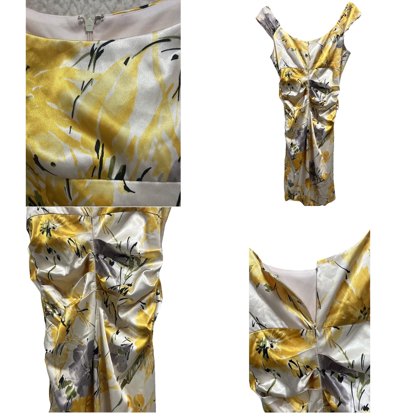 Vintage VINTAGE? No — London Times Yellow Floral Dress Sleeveless Satin Sheath Cocktail Wedding Guest Dress 10 Womens Size L / US 10 / IT 46 - 8 Thumbnail