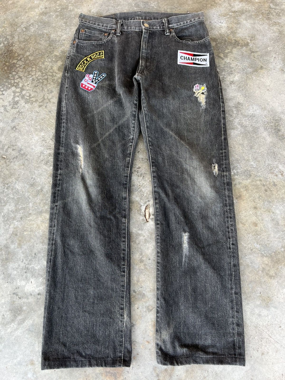 HRMTG × Japanese Brand × Jean HRM DISTRESS PATCHES SELVEDGE JEANS Size US 30 / EU 46 - 1 Thumbnail
