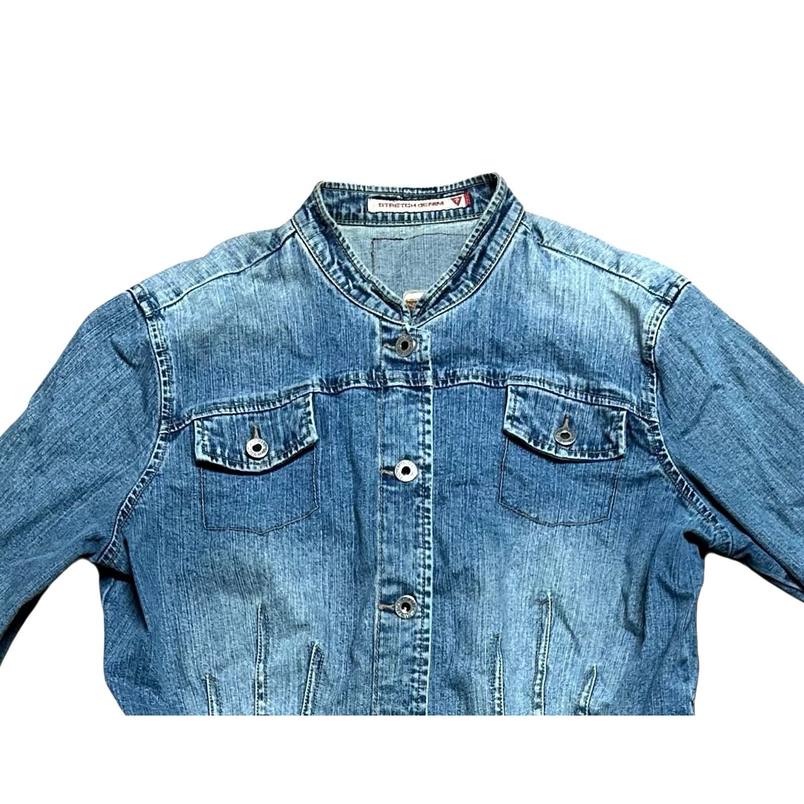 Guess VINTAGE GUESS Denim Tailored Jacket Blue Size XL Women Button Down Jacket Coat Mid-Length Long Sleeve Size 40" / US 18 - 5 Thumbnail
