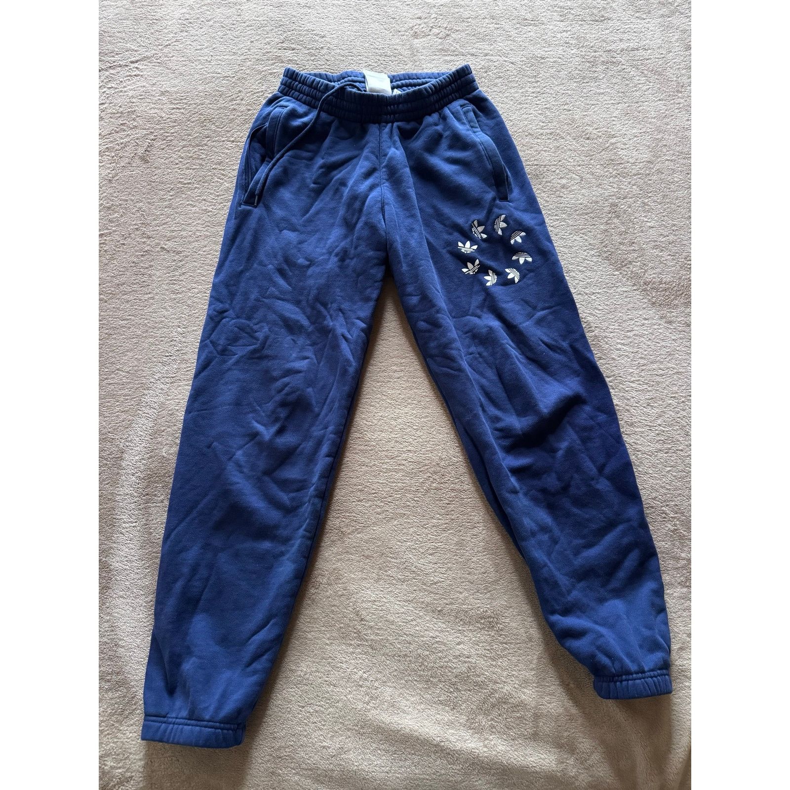 Adidas Adidas Originals Navy Joggers Multi Trefoil Embroidered Logo Size 28" / US 6 / IT 42 - 1 Thumbnail