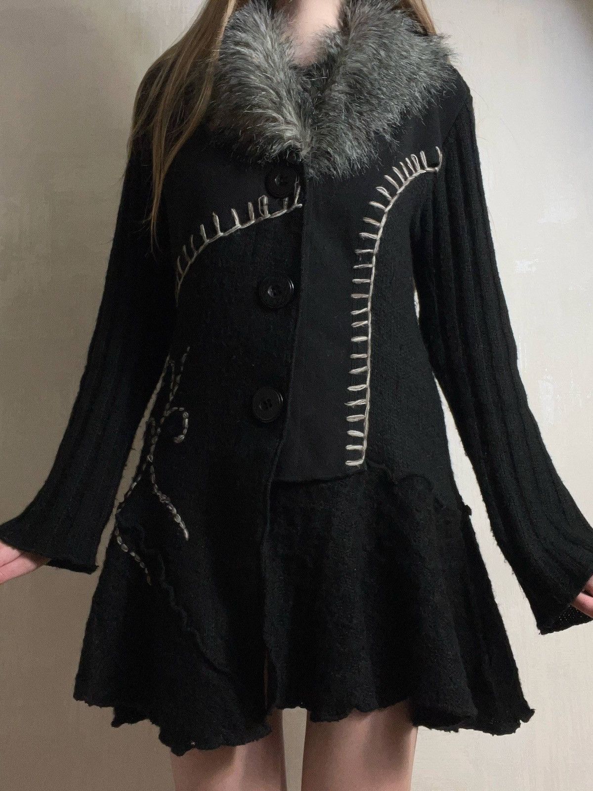 Vintage Joe Browns Archive Whimsigoth Faux Fur Knit Cardigan Size L / US 10 / IT 46 - 3 Thumbnail