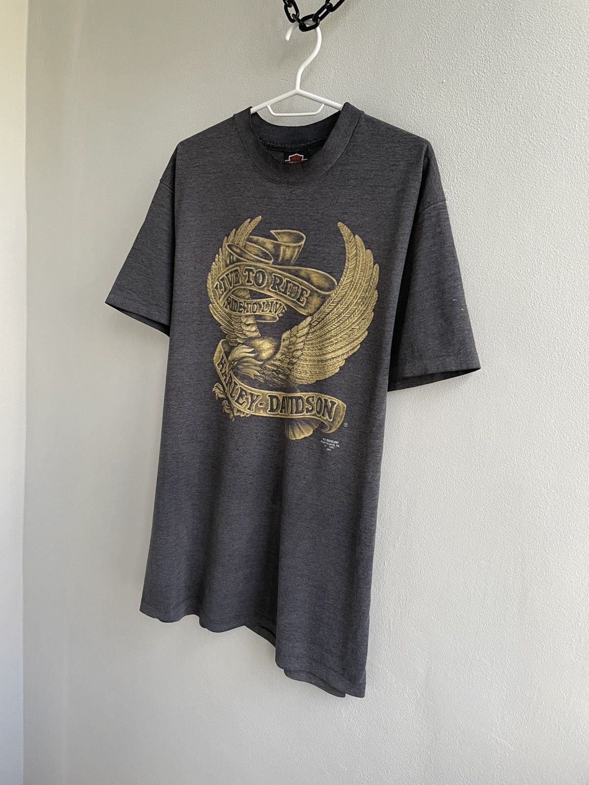 Harley Davidson × Vintage Harley Davidson 3D Emblem 1991 Vintage 90s Logo T-Shirt Tee Size US XL / EU 56 / 4 - 2 Thumbnail