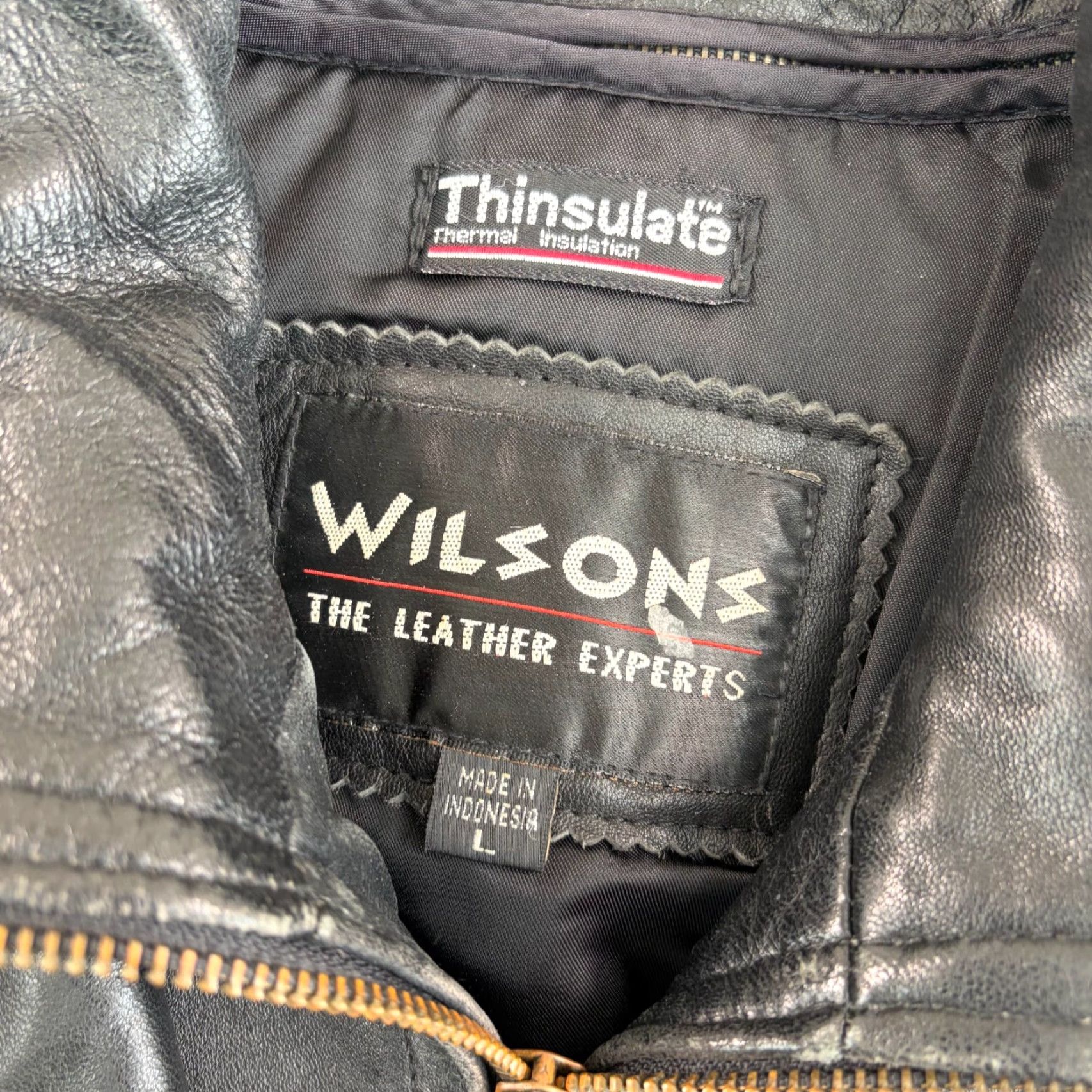 Vintage VINTAGE Wilsons Thinsulate Moto Punk Jacket Leather Black Large Men 80s 90s Biker Punk Grunge Gothic Bohemian Style Belted Zipper Buckle Snap Denim? Size US L / EU 52-54 / 3 - 2 Thumbnail