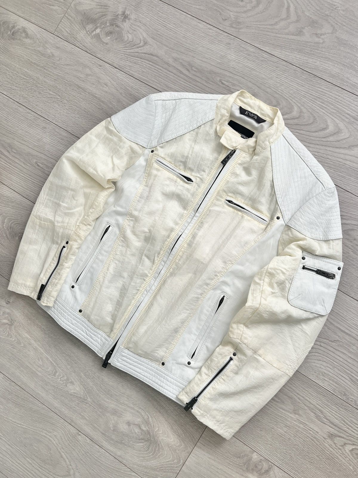 Emporio Armani Emporio Armani 2001 Leather Panelled Cafe Racer Moto Jacket Size US M / EU 48-50 / 2 - 9 Thumbnail