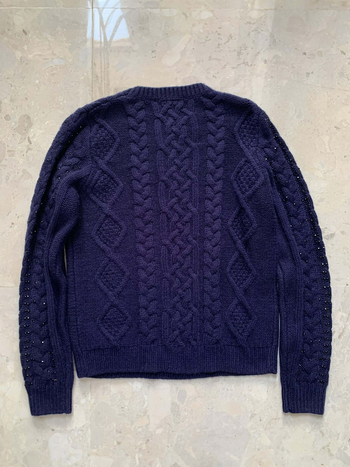 Valentino Valentino Navy Blue Embellished Cable Knit Sweater Size XS / US 0-2 / IT 36-38 - 8 Thumbnail