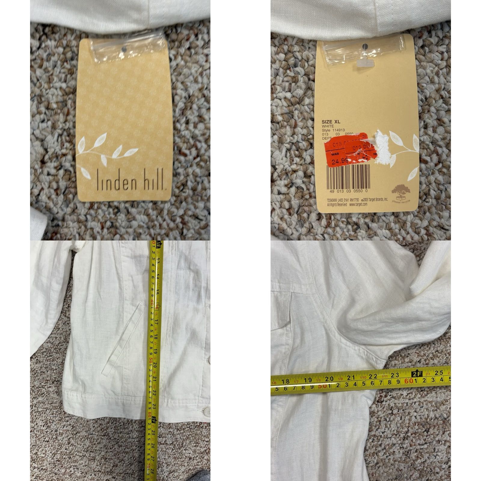 Vintage VINTAGE Linden Hill 100% Linen Women's XL White Button Up w/ Brooch Flower NWT Jacket Womens 90s Retro Y2K Size XL / US 12-14 / IT 48-50 - 8 Thumbnail