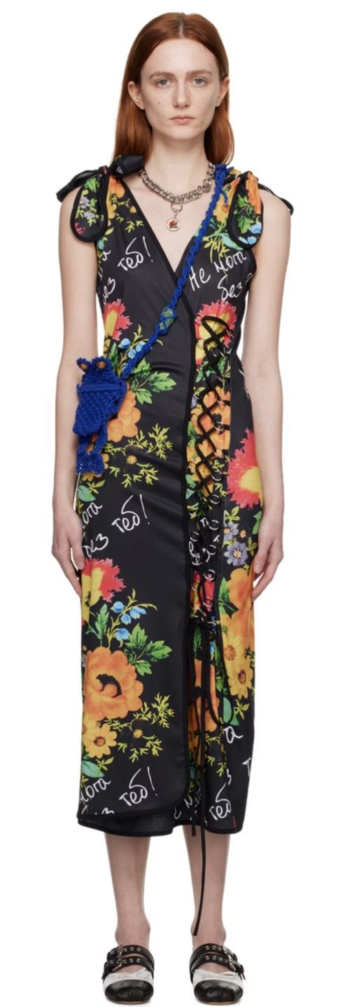 image of Chopova Lowena Black Floral Dress, Women's (Size Small)
