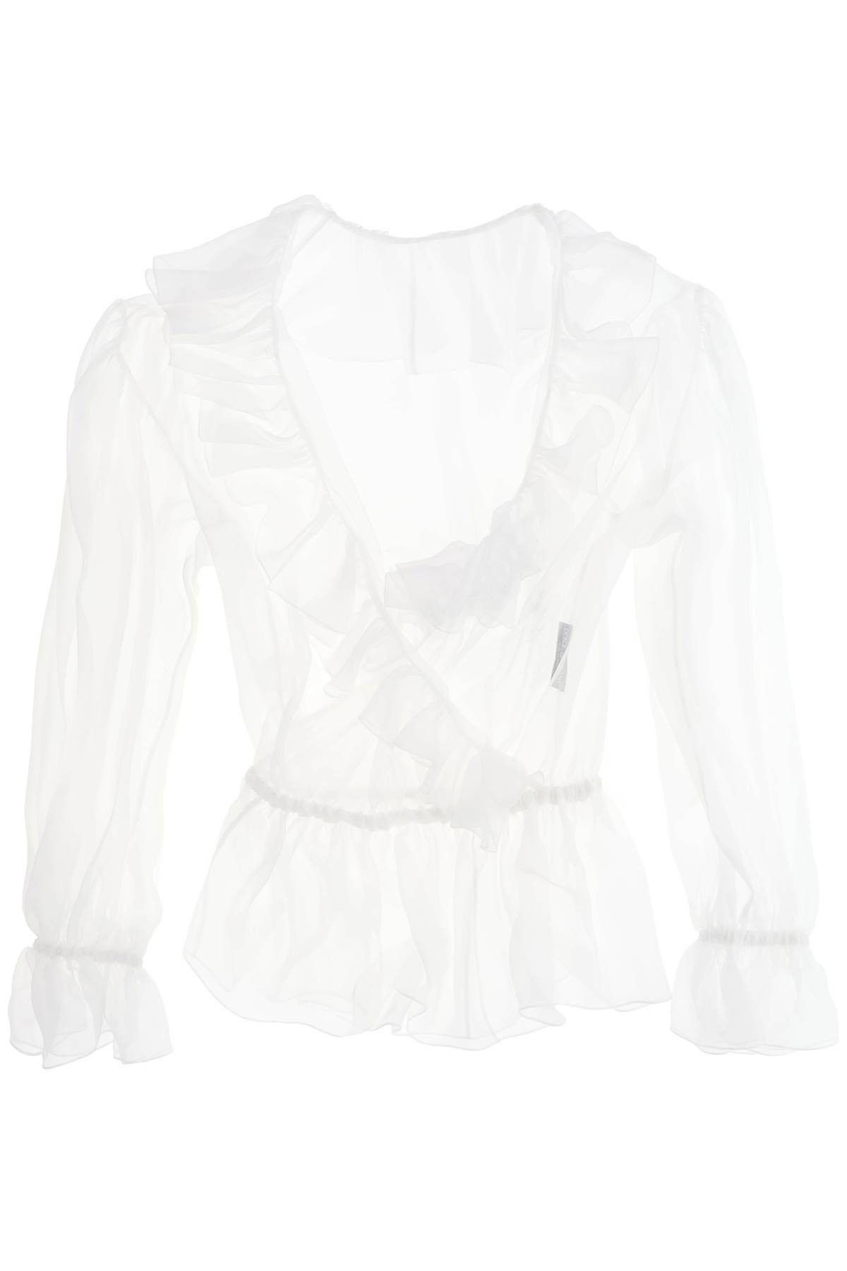 image of Dolce Gabbana Silk Chiffon Blouse With Ruffles. Size Eu 42 For Women in Bianco