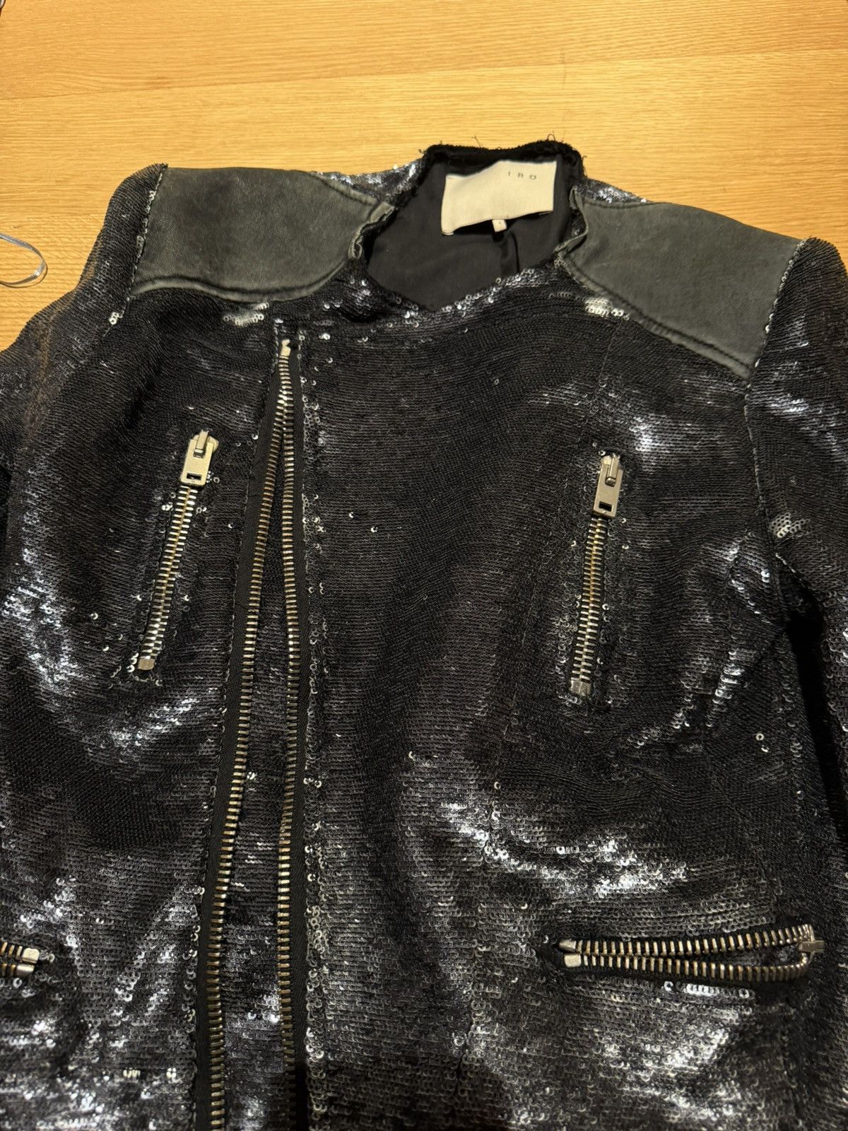 Iro iro black blue metallic jacket with leather sequin accents Size XS / US 0-2 / IT 36-38 - 2 Thumbnail