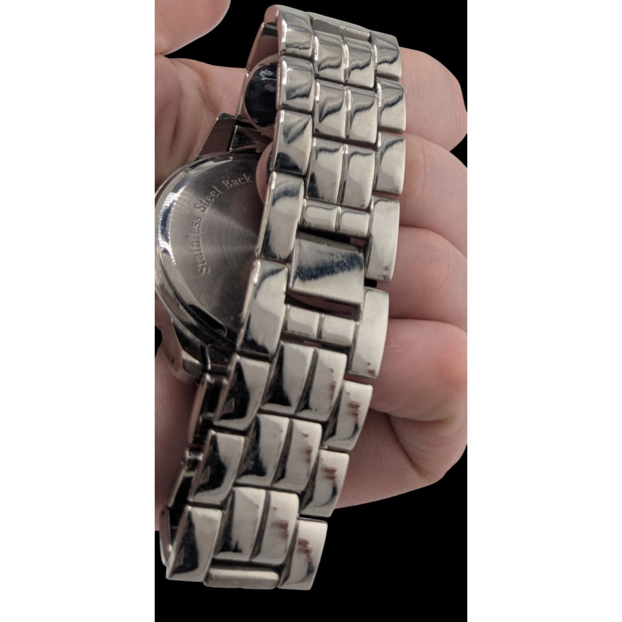 Other Silver-Tone Glam Mens Analog Watch With Crystal Accents Day Size ONE SIZE - 3 Thumbnail