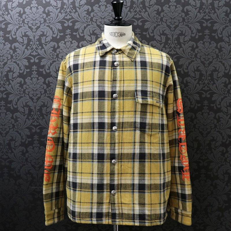image of Chrome Hearts Padded Flannel Working Junkyard Shirt in Yellow, Men's (Size Large)