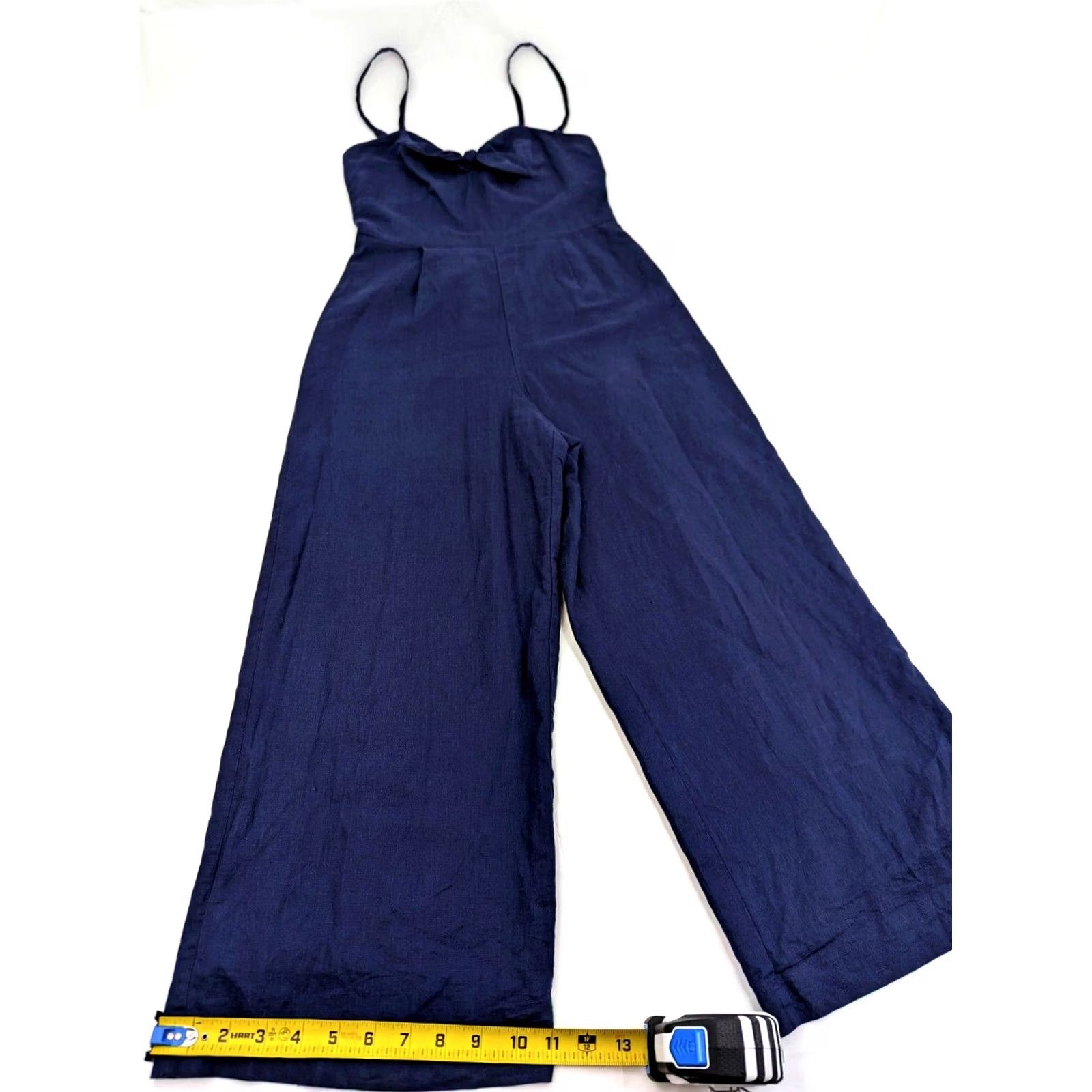 J.Crew J.CREW Linen Blend Sleeveless Jumpsuit Navy Blue 0 Women Adults Wide-Leg Inseam 24 in Bow Accent Shirt/One-Piece Size 25" / US 0 / IT 36 - 4 Thumbnail
