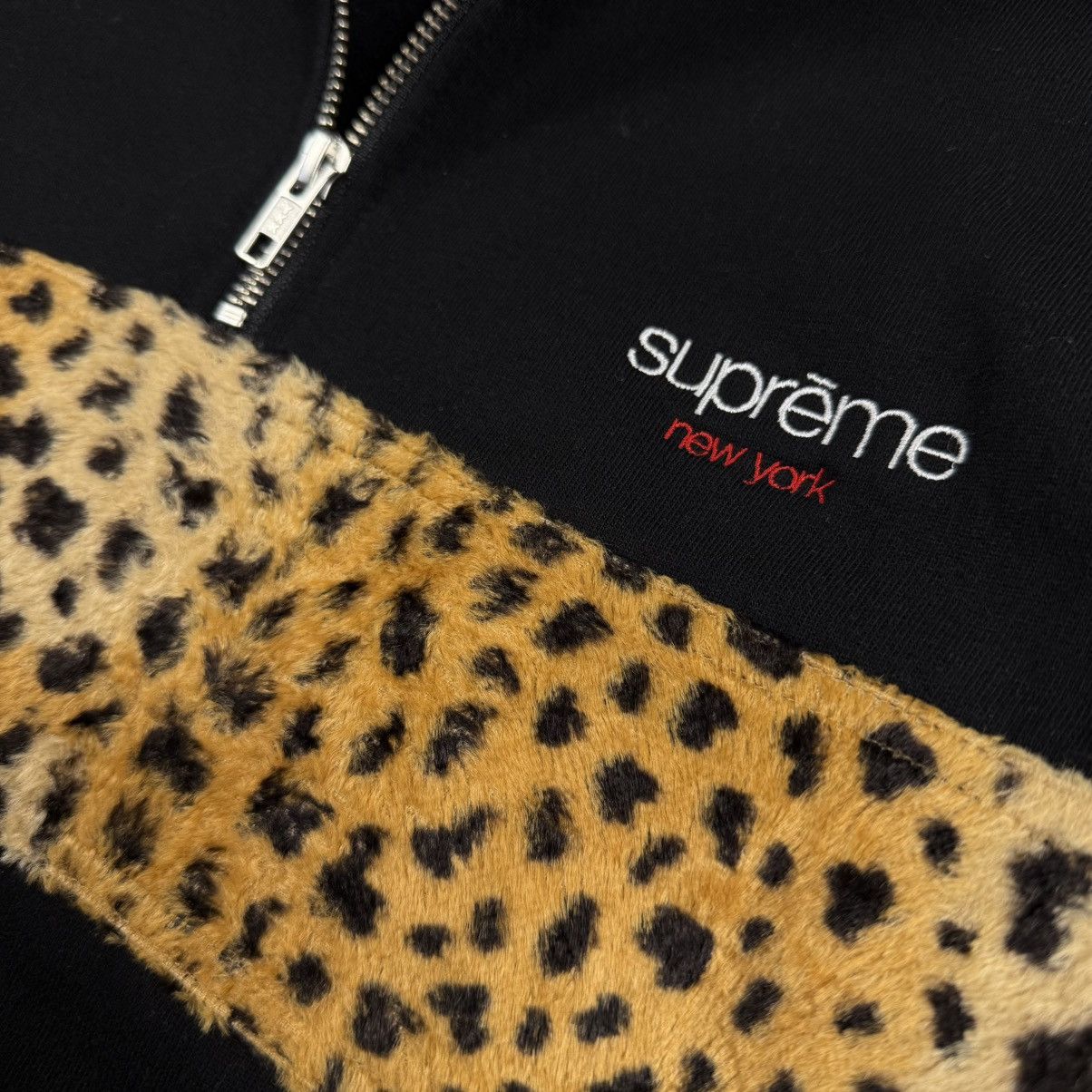 Supreme Supreme Leopard Panel Half ‘Black’ Zip Sweatshirt Size US L / EU 52-54 / 3 - 3 Thumbnail