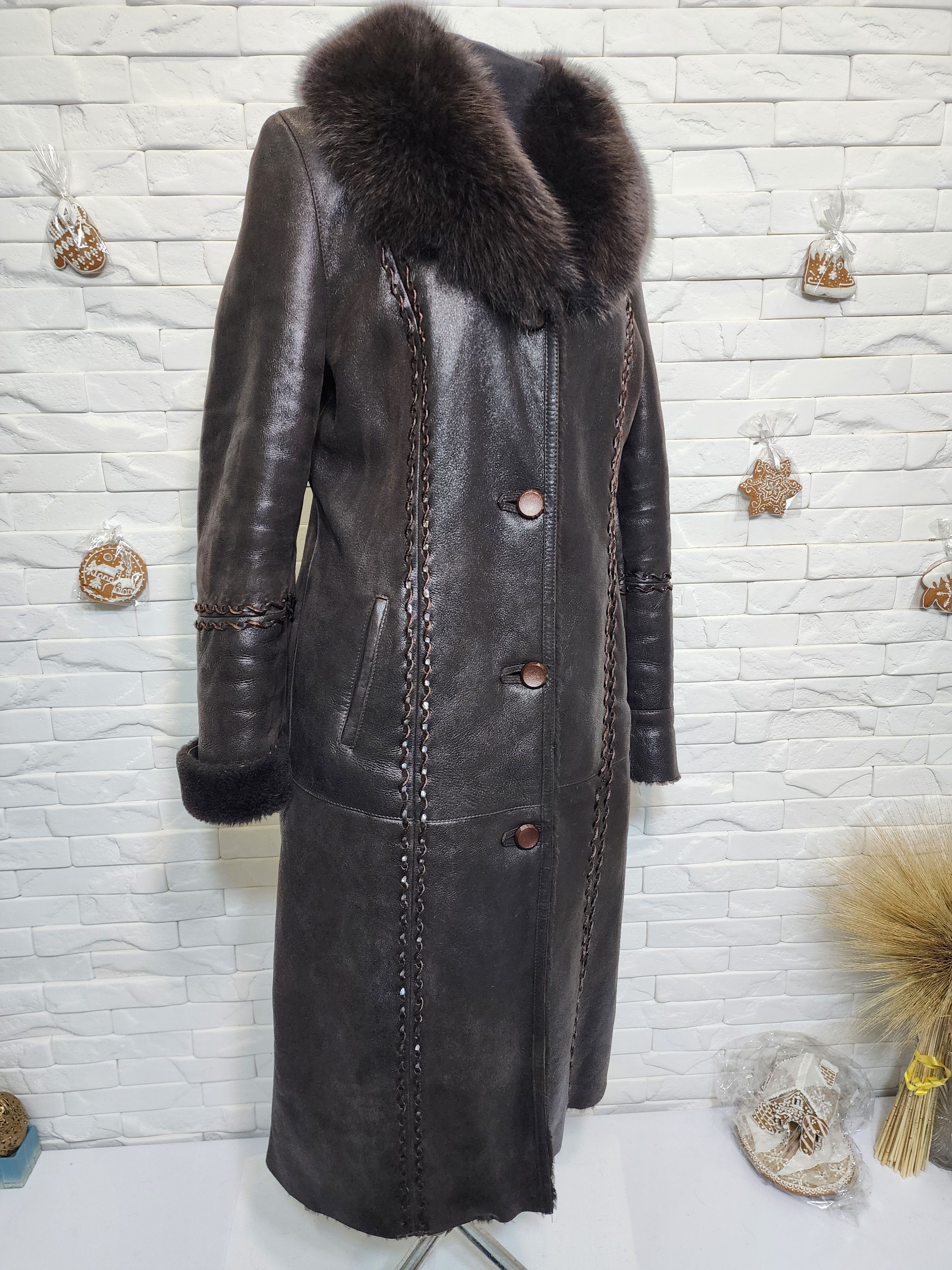 Furla Brown Sheepskin Coat: Vintage Leather Winter Outerwear Size XL / US 12-14 / IT 48-50 - 3 Thumbnail