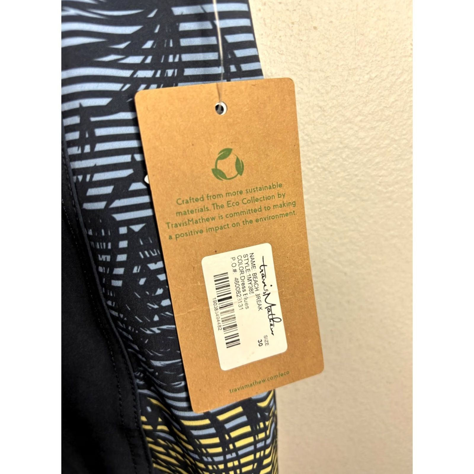 TravisMathew Travis Mathew Board Shorts Mens 30 Navy Beach Break Eco Collection Swim Trunks Geometric Palm Print Quick Dry Drawstring Back Pocket Lightweight Size US 30 / EU 46 - 3 Thumbnail