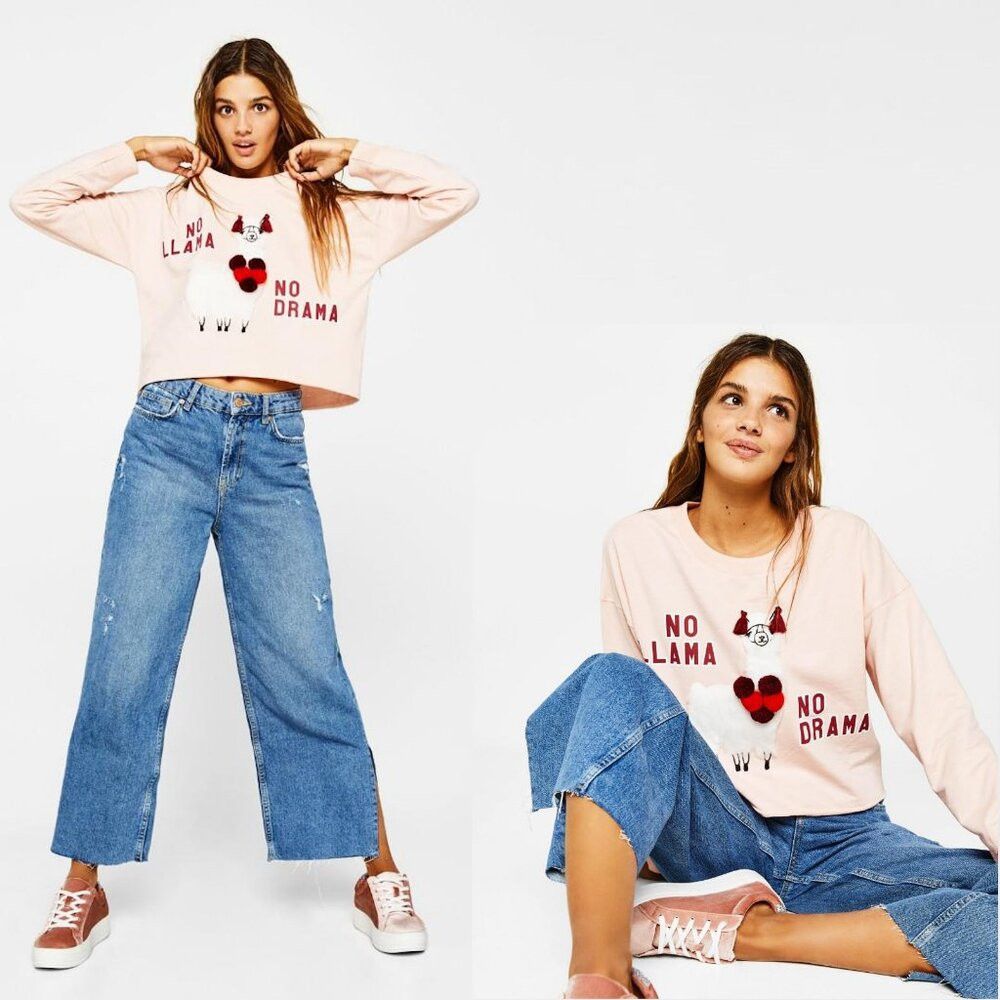 Bershka Bershka "No Llama No Drama" Pink Sweater Size M Size M / US 6-8 / IT 42-44 - 1 Thumbnail