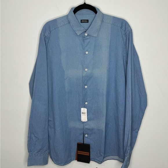 Ermenegildo Zegna Zegna Bleached Button-Up Denim Shirt Blue Men’s XL Size US XL / EU 56 / 4 - 1 Thumbnail