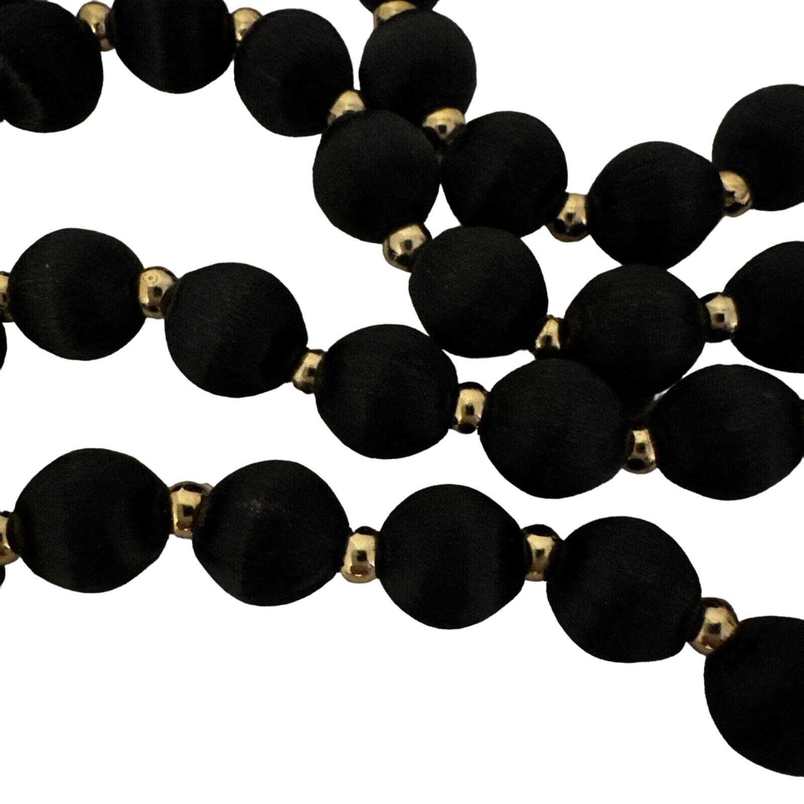 Other Satin Wrapped Navy Blue & Gold Bead Necklace 28"VTG1960's Size ONE SIZE - 3 Thumbnail