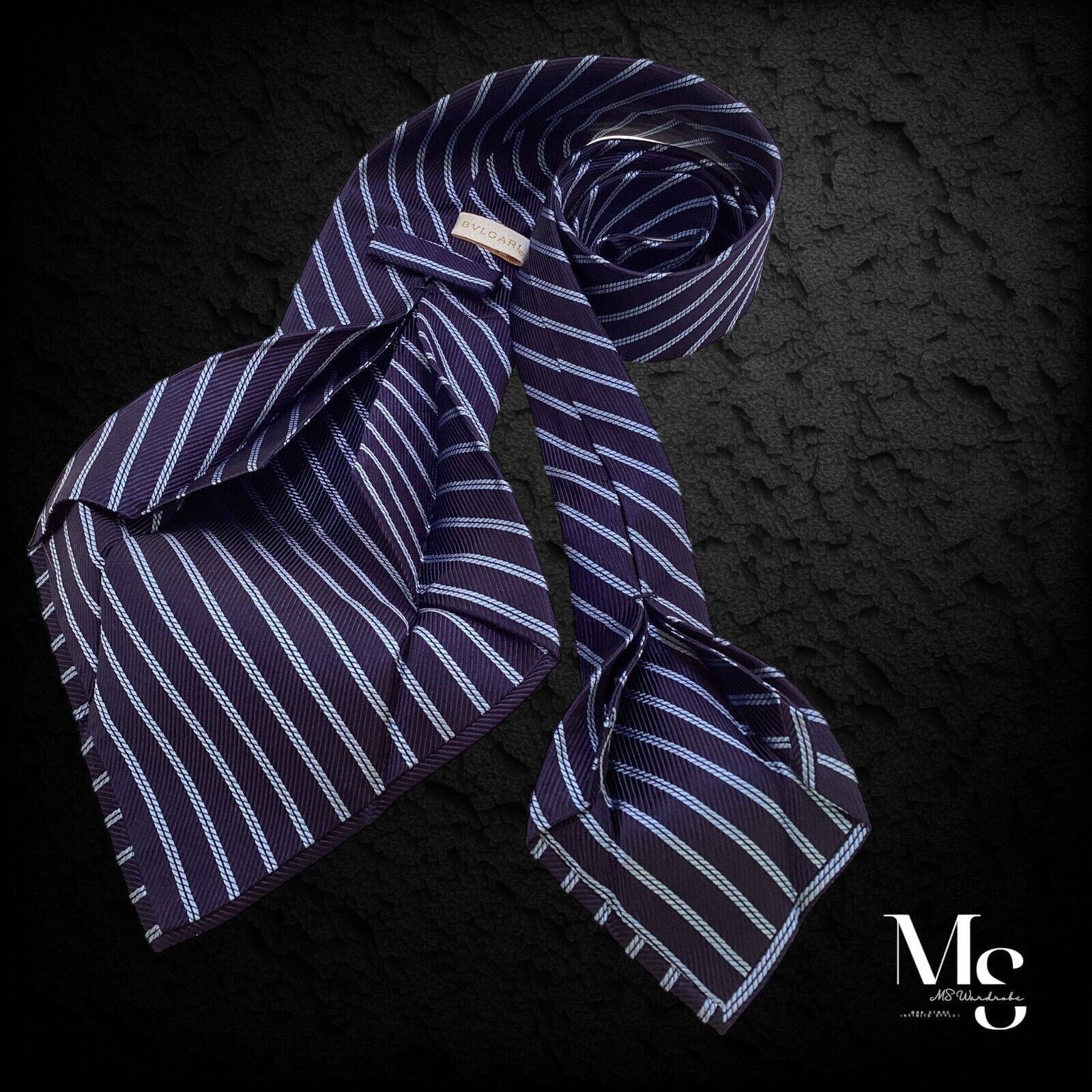 Bvlgari BVLGARI 7Fold Blue Striped Silk Tie Made In Italy W:4" NWOT Size ONE SIZE - 4 Thumbnail