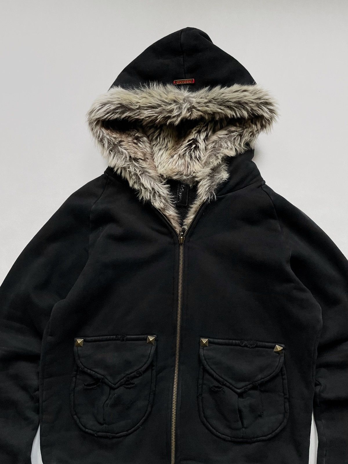 Vintage Vintage Avant-garde Fur distressed zip hoodie 2000s Size M / US 6-8 / IT 42-44 - 2 Thumbnail