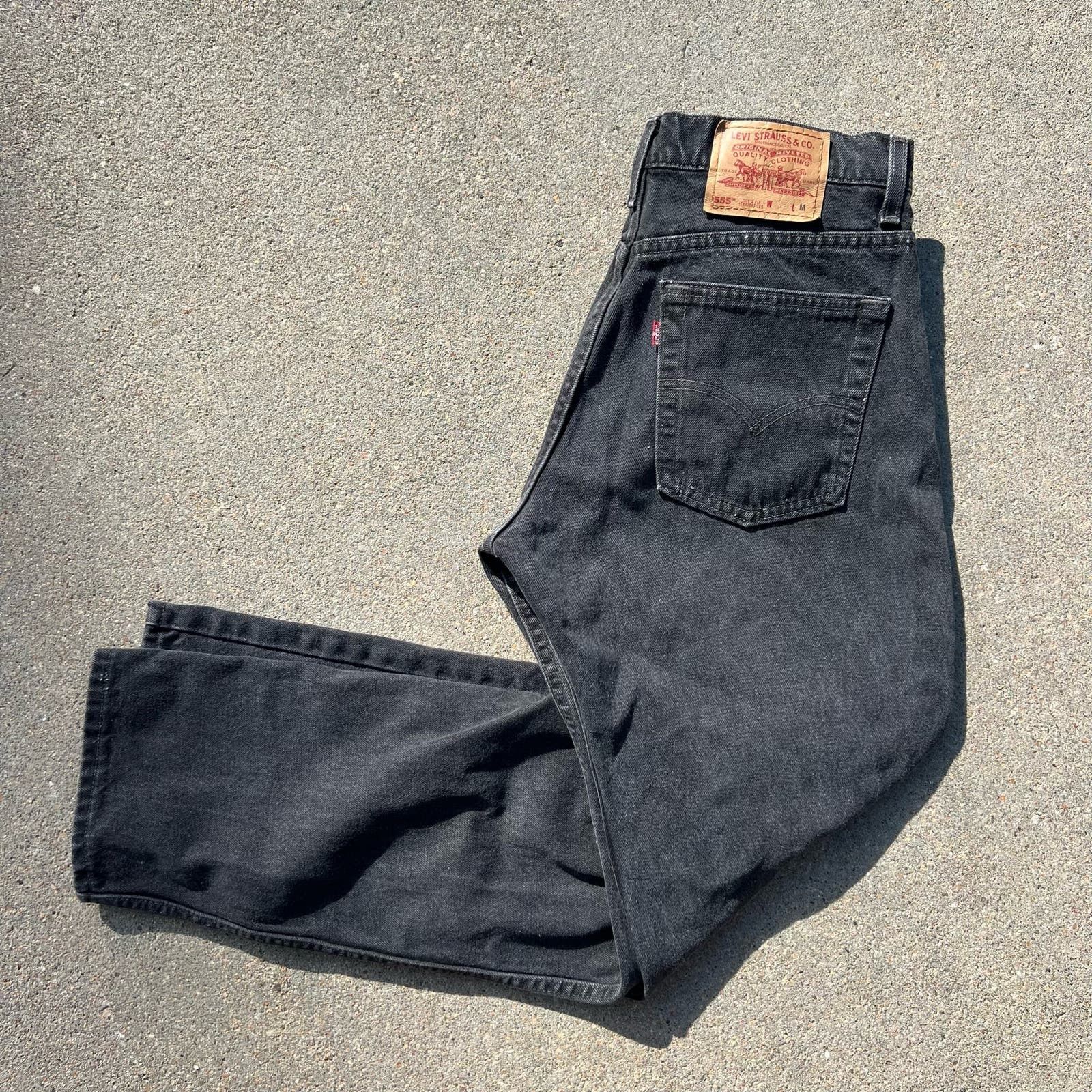 image of Levis Ladies 90's Levi’S 555 Black Guys Fit Straight Leg Jeans 13Jr, Women's (Size 32)