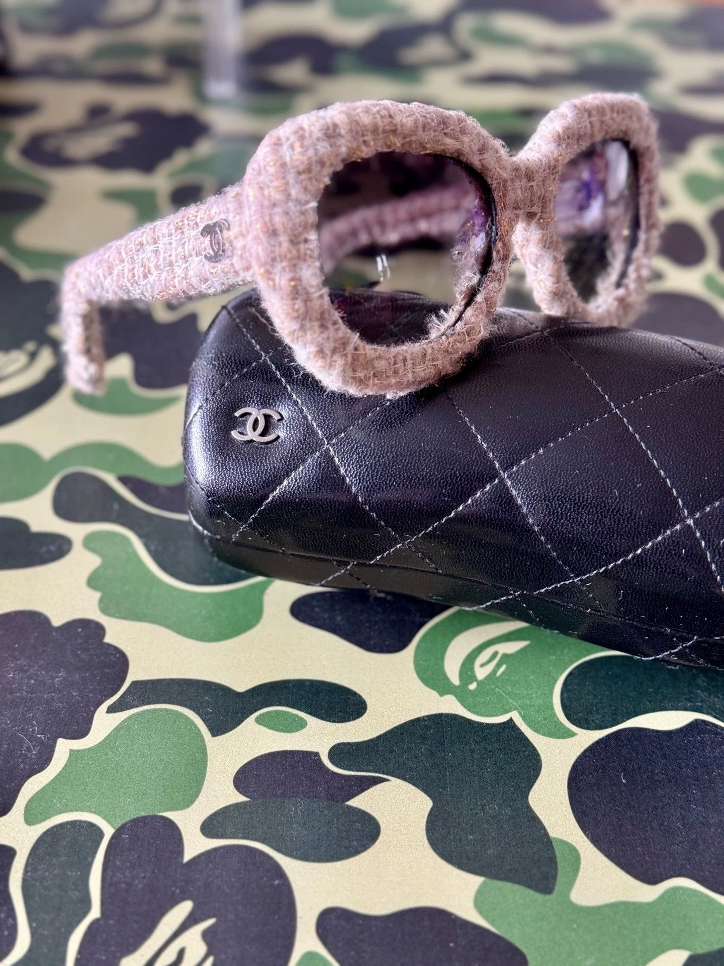 Chanel CHANEL 14 Vintage Full Wrap Tweed Sunglasses Size ONE SIZE - 1 Thumbnail