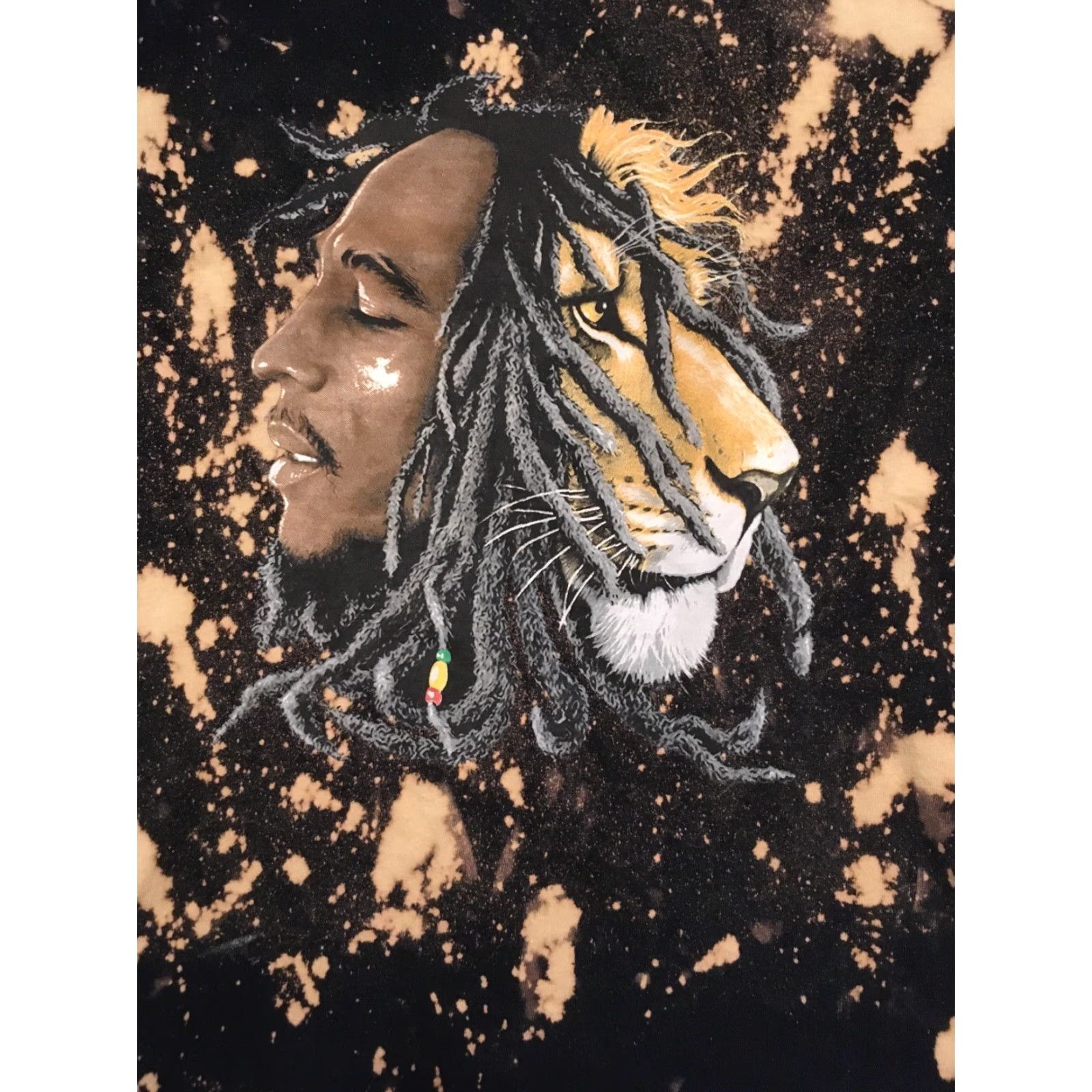 Gildan Bob Marley Mens Lion All Over Print T Shirt Black Size M Reggae Tee Tie Dye Short Sleeve Crew Neck Graphic Tee Pattern Animal Print Mens Reggae Size US M / EU 48-50 / 2 - 2 Thumbnail