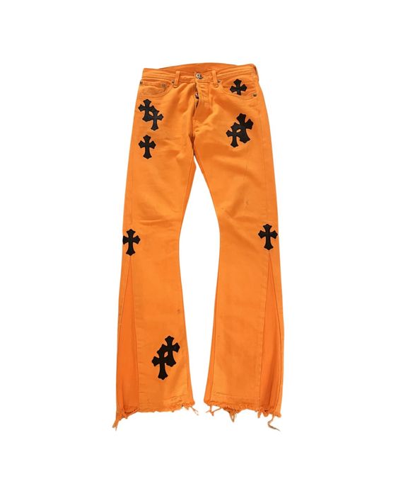 Chrome Hearts Off white art Basel Miami leather cross patch jeans | Grailed