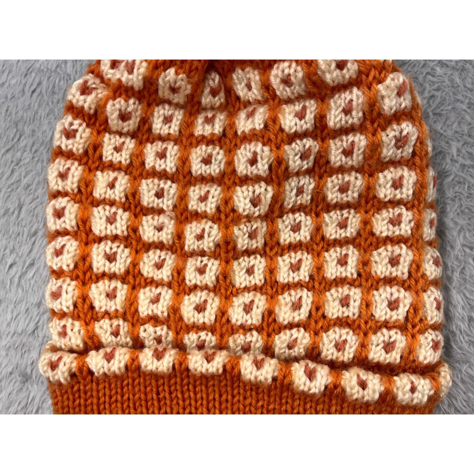 Vintage Handmade Beanie Toque Womens One Size Orange Crochet Knit Acrylic Flower Top - Hat - Women - Beanie - Orange - Crochet - Acrylic Knit - One Size Size ONE SIZE - 2 Thumbnail